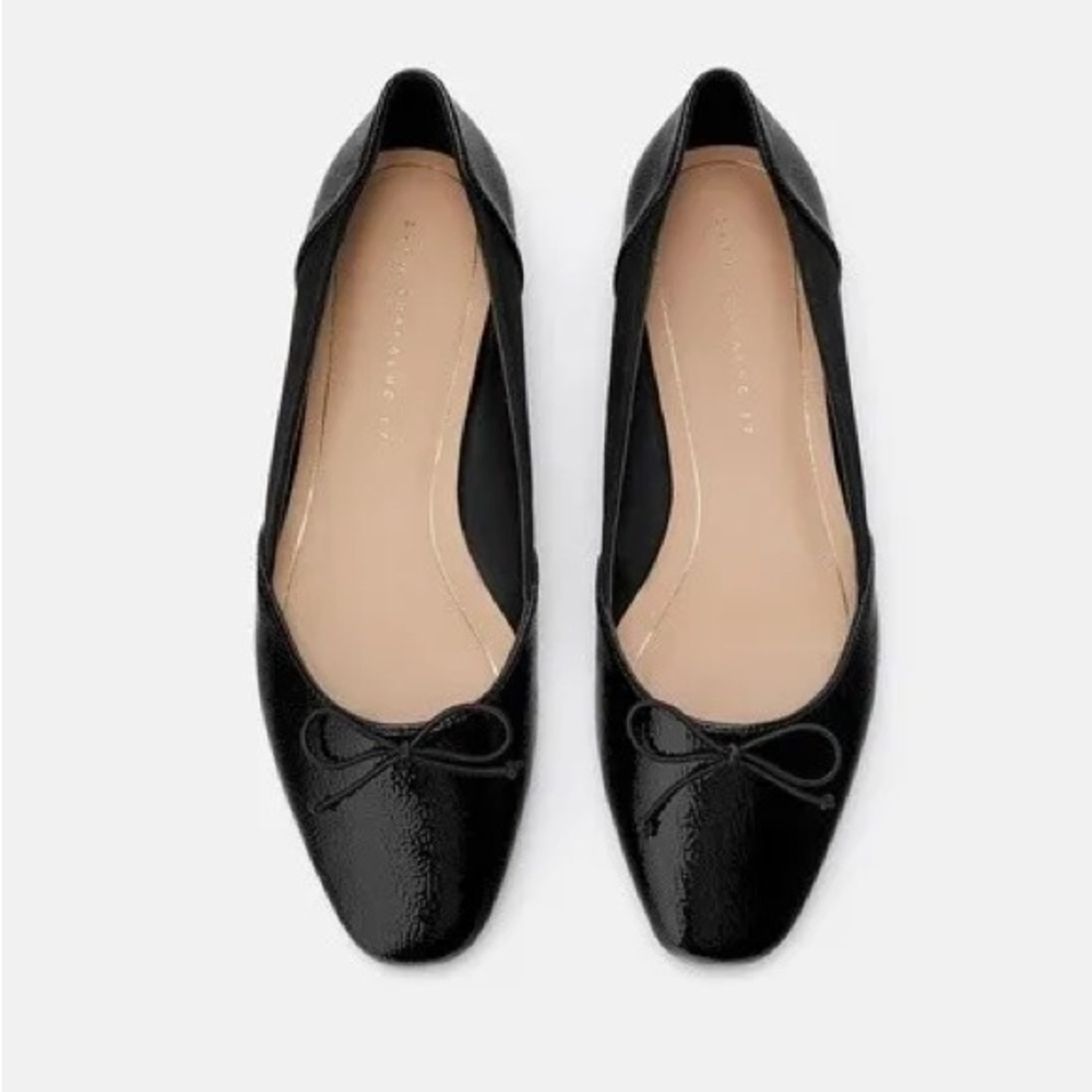 NWOT Zara Black Bow Trim Ballet Flats Size 7 - Picture 4 of 11